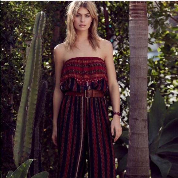 Free People Simone Flounce Boho Strapless Jumpsuit - Picture 3 of 15